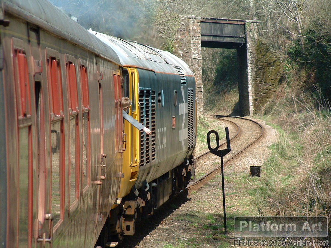 Some memorable thrash from preserved Class 50 locomotive 50042 Triumph on 2nd April 2005, taken on the Bodmin and Wenford Railway between Bodmin Parkway and Bodmin General.