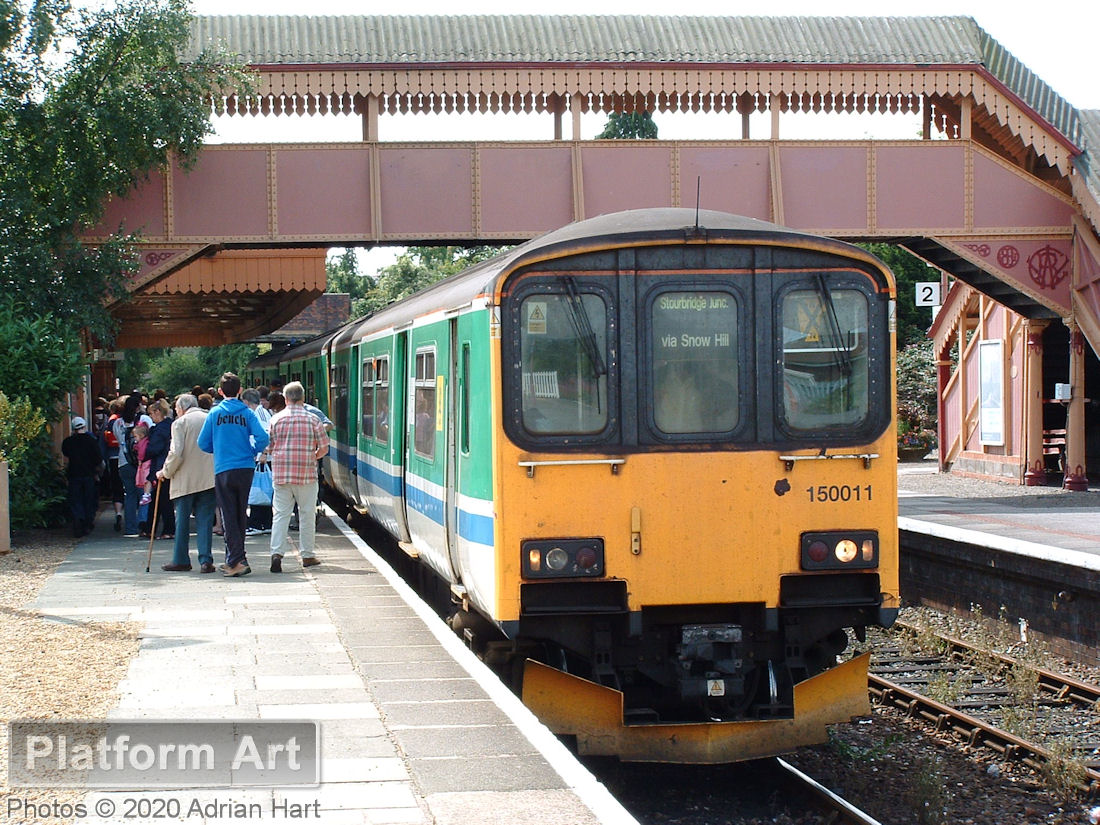 Class 150 unit 150011 has just arrived at Stratford-upon-Avon on 4th August 2005, with a train from Stourbridge Junction.