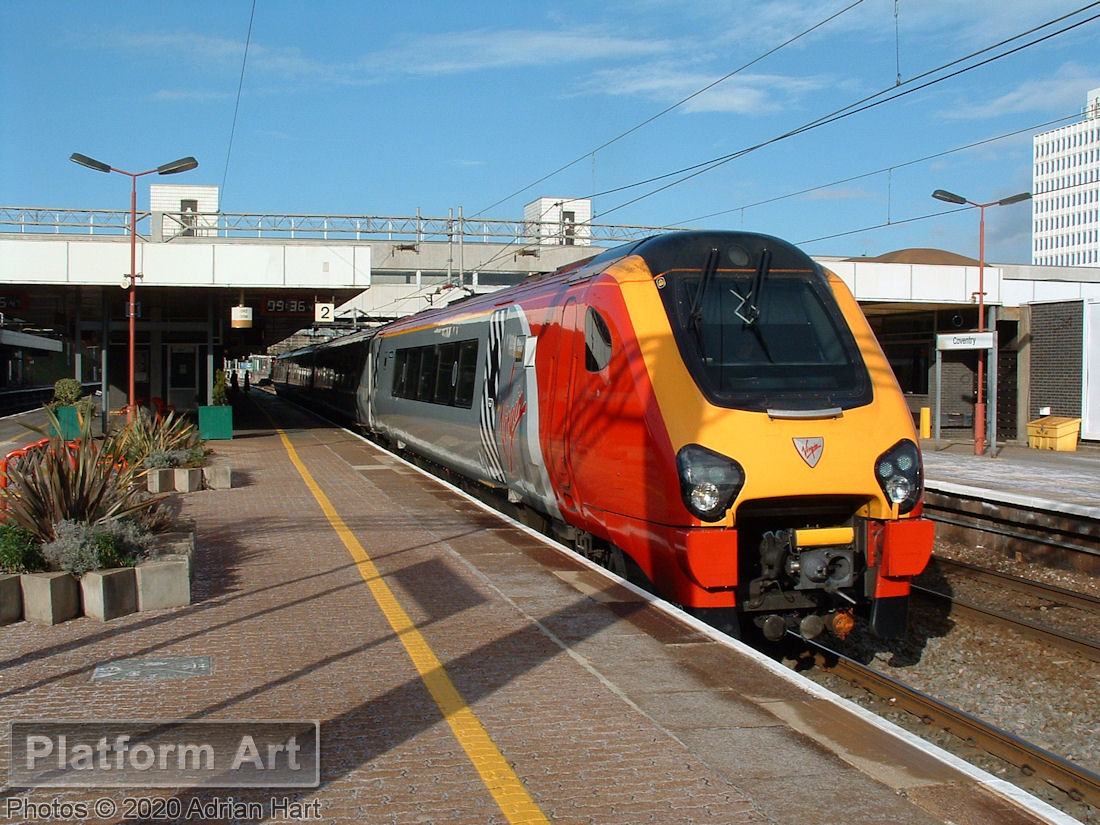 An unidentified Virgin Cross Country Class 220 unit leaves Coventry on 2nd March 2006, with a train bound for the South Coast.