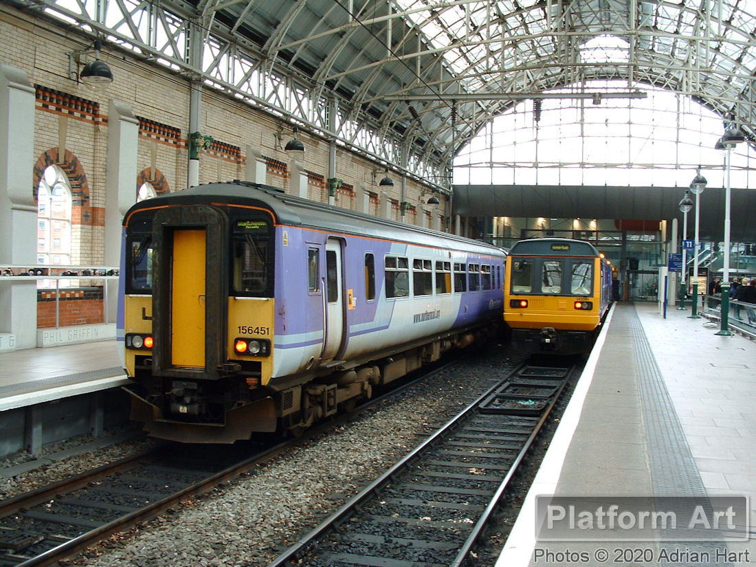 Northern Rail units 156451 and 142061 are captured at Manchester Piccadilly on 30th May 2008.